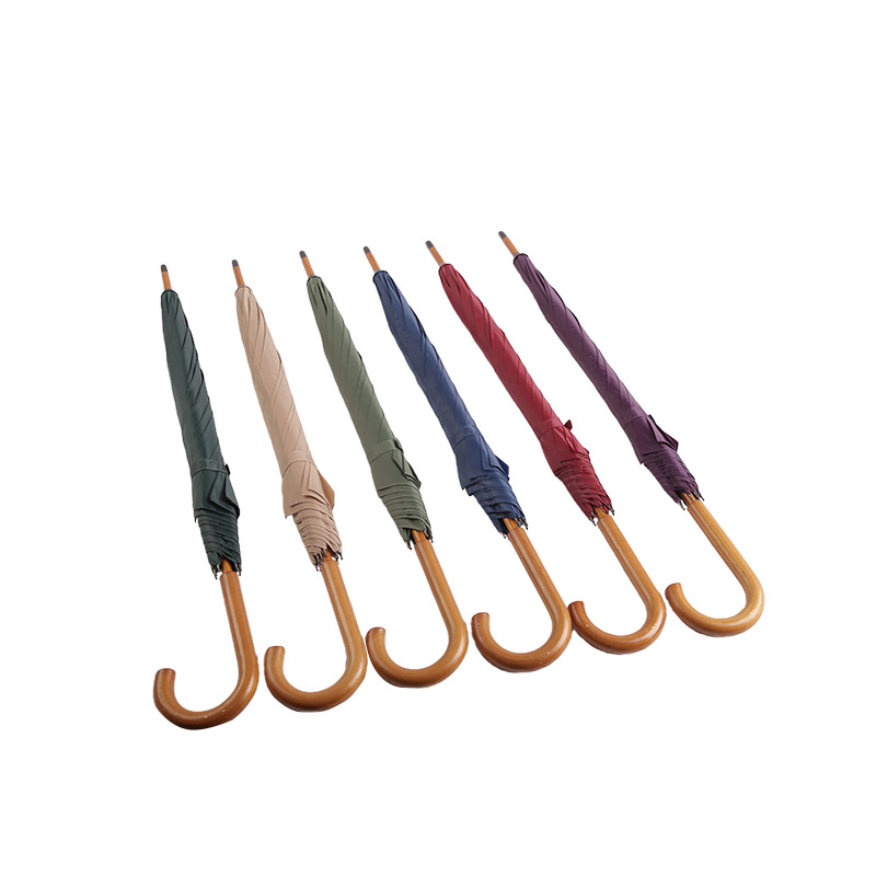 Фиолетовый зонтик с деревянной ручкой Pongee Straight-0E6B0064