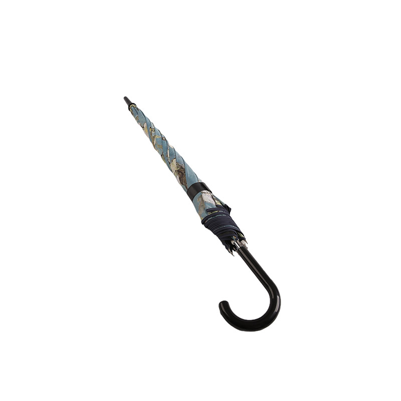 Печать пейзажной живописи Pongee с прямым зонтом с черным покрытием-0E6B0080