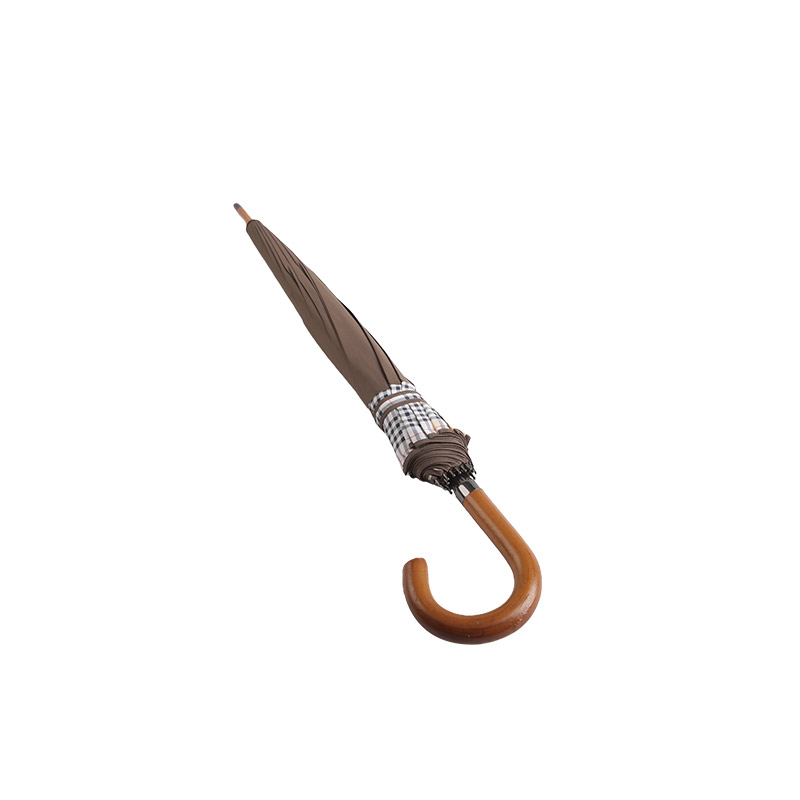 Прямой зонт-0E6B0402 из коричневого и клетчатого эпонжа