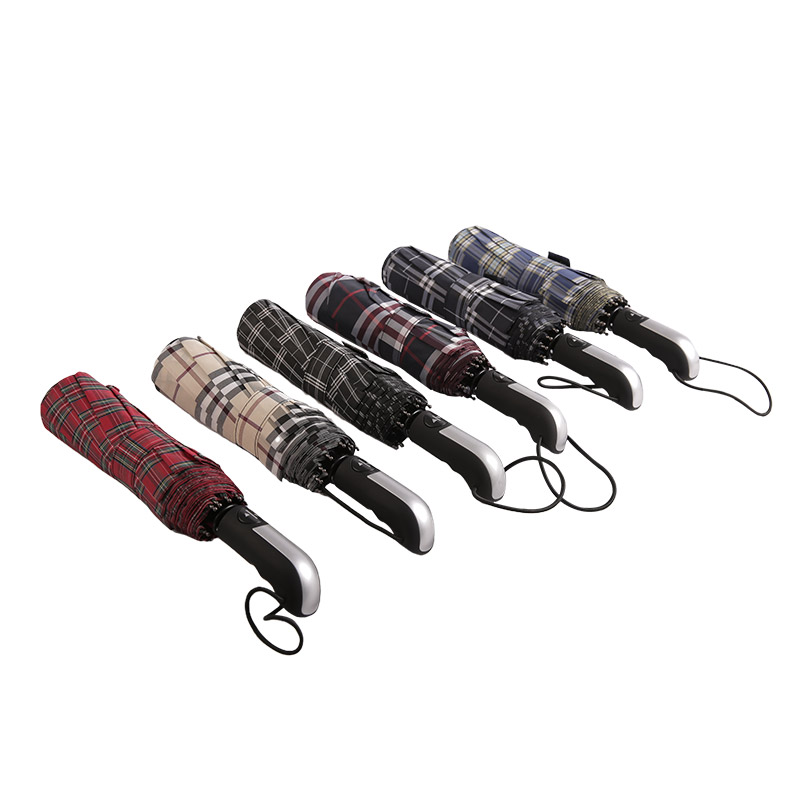 Темно-полосатый клетчатый эпонж Тройной зонт-0E6B0533